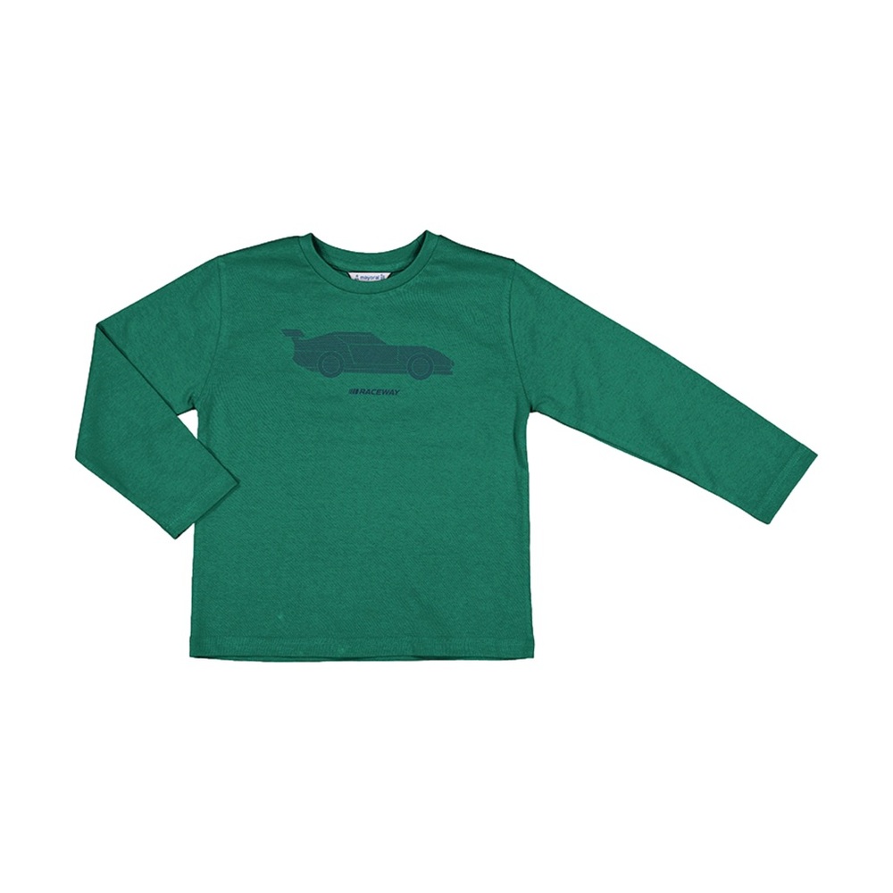 Size 4 Boys Mayoral Emerald Long Sleeve Tee with Car Graphic